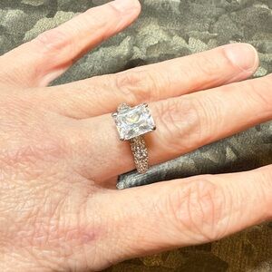 PJM Sterling Cubic Zirconia Square Signet Cluster Statement Engagement Ring 925